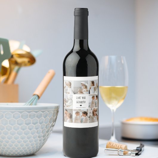 Modernes Collage Foto Liebe Opa Bestes Geschenk Weinetikett
