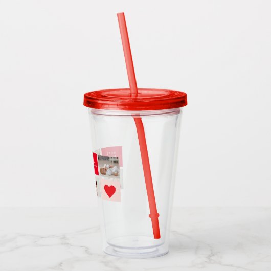 Modernes Collage Foto Rot & Rosa Beste Mama je Ges Acryltrinkbecher (Links)