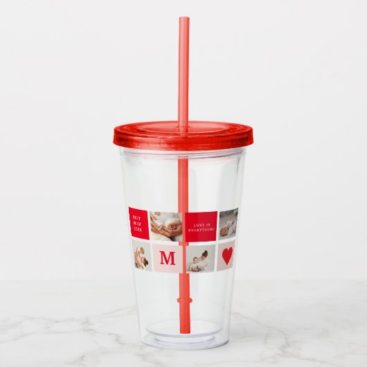 Modernes Collage Foto Rot & Rosa Beste Mama je Ges Acryltrinkbecher (Vorderseite)