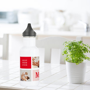 Modernes Collage Foto Rot & Rosa Beste Mama je Ges Edelstahlflasche