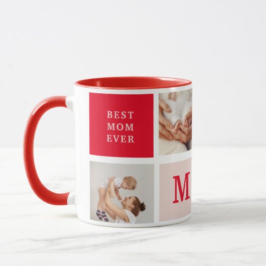 Modernes Collage Foto Rot & Rosa Beste Mama je Ges Tasse (Links)