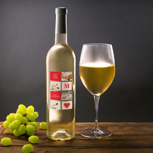 Modernes Collage Foto Rot & Rosa Beste Mama je Ges Weinetikett