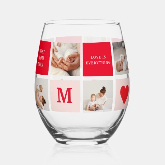 Modernes Collage Foto Rot & Rosa Beste Mama je Ges Weinglas Ohne Stiel (Vorderseite)