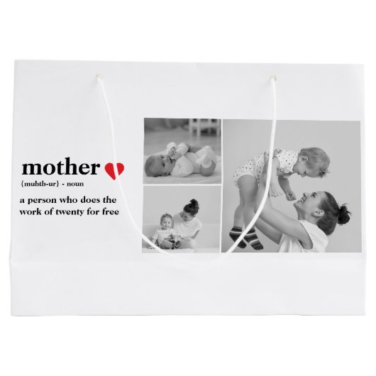 Modernes Collage Foto & Text Red Heart Mother Gift Große Geschenktüte (Rückseite)