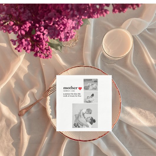 Modernes Collage Foto & Text Red Heart Mother Gift Serviette