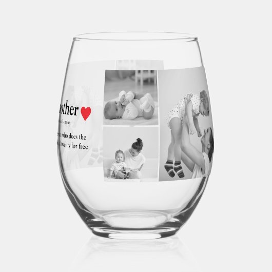 Modernes Collage Foto & Text Red Heart Mother Gift Weinglas Ohne Stiel (Rückseite)