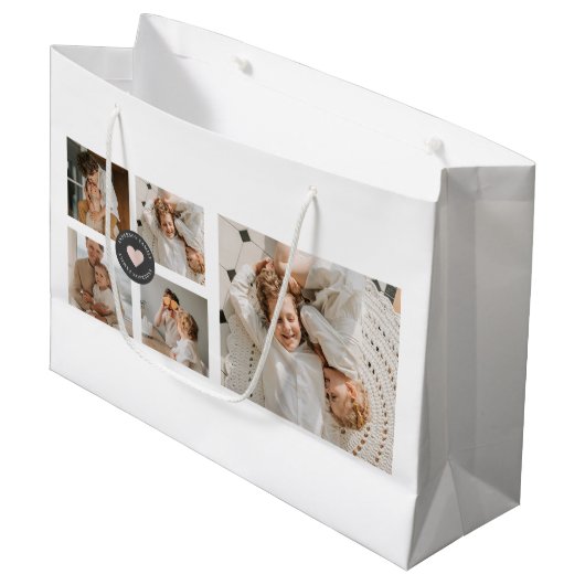 Modernes Collage Personalisiertes Familiengeschenk Große Geschenktüte (Vorderseite Schrägansicht)