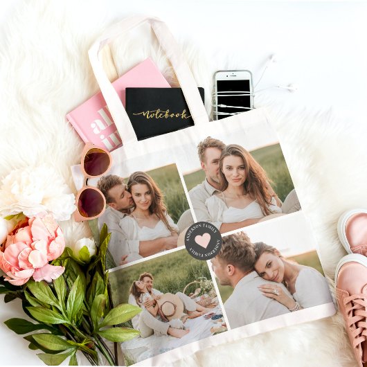 Modernes Collage Personalisiertes Familiengeschenk Tragetasche