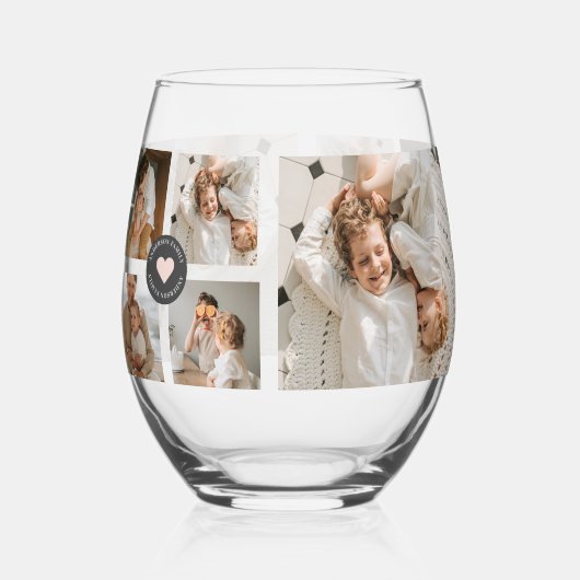Modernes Collage Personalisiertes Familiengeschenk Weinglas Ohne Stiel (Rückseite)