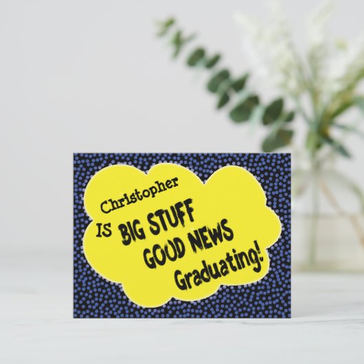 Modernes Comic Abschluss Save the Date Annoucement Postkarte (Stehend Vorderseite)