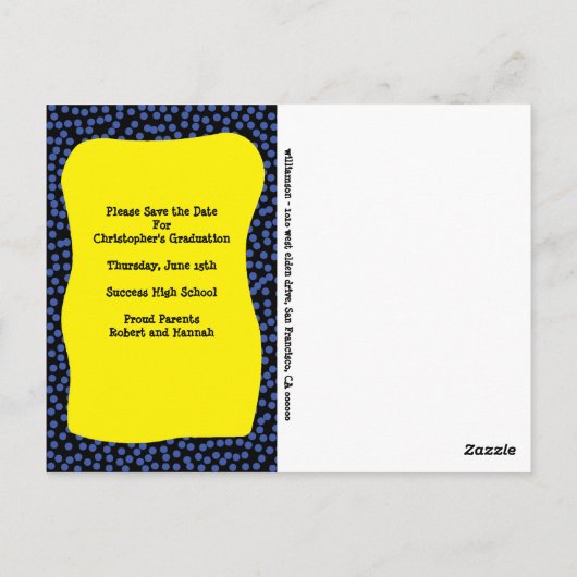 Modernes Comic Abschluss Save the Date Annoucement Postkarte (Rückseite)