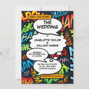 Modernes Comic Book Pop Art Foto Hochzeit Einladung