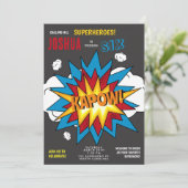 Modernes Comic Buch KAPOW Pop Geburtstag Einladung (Stehend Vorderseite)