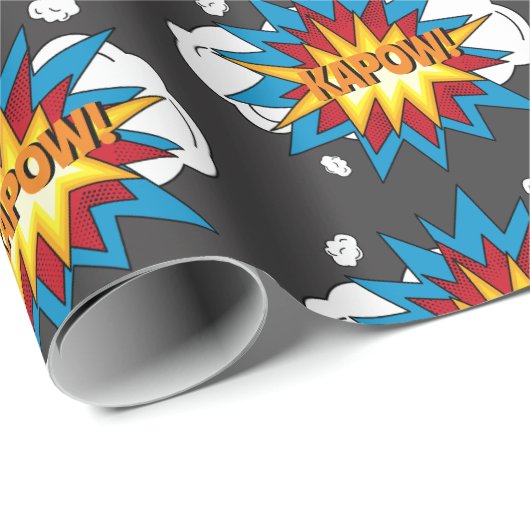 Modernes Comic Buch KAPOW Pop Kunst Geschenkpapier (Rolleneckpunkt)