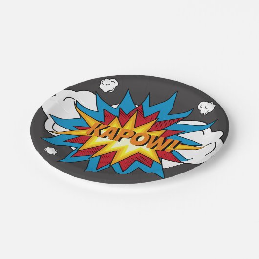 Modernes Comic Buch KAPOW Pop Kunst Pappteller (Schrägansicht)