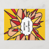 Modernes Comic Buch Pop Hochzeit Einladungspostkarte (Rückseite)