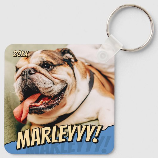 Modernes Comic Einfaches Cooles Foto für Haustiere Schlüsselanhänger (Rückseite)