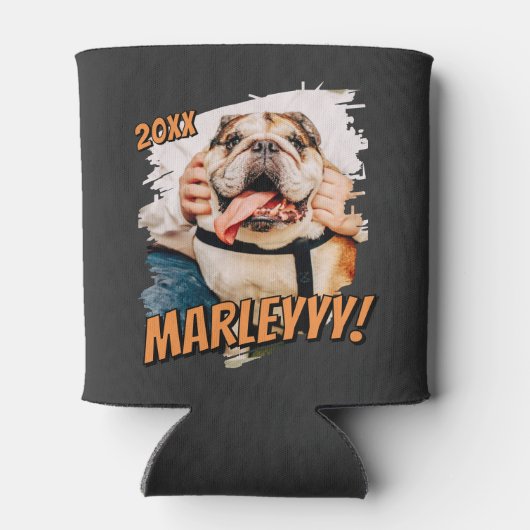 Modernes Comic Einfaches Grunge Custom Pet Foto Dosenkühler (Rückseite)