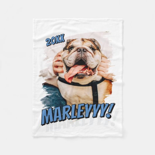 Modernes Comic Einfaches Grunge Custom Pet Foto Fleecedecke (Vorderseite)
