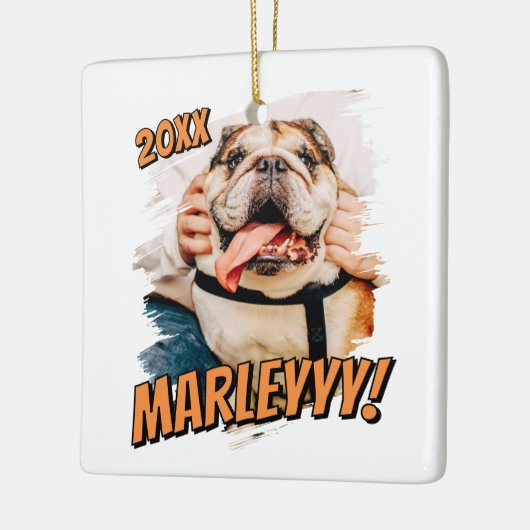 Modernes Comic Einfaches Grunge Custom Pet Foto Keramikornament (Links)