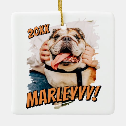 Modernes Comic Einfaches Grunge Custom Pet Foto Keramikornament (Vorderseite)