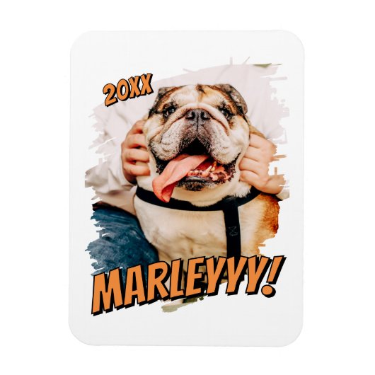 Modernes Comic Einfaches Grunge Custom Pet Foto Magnet (Vertikal)