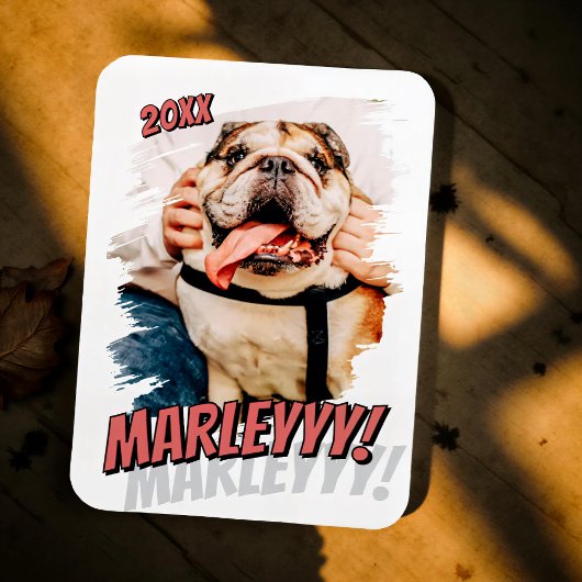 Modernes Comic Einfaches Grunge Custom Pet Foto Magnet