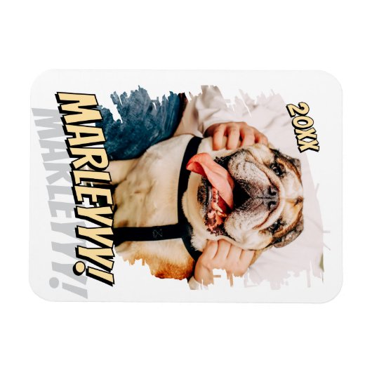 Modernes Comic Einfaches Grunge Custom Pet Foto Magnet (Horizontal)