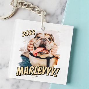 Modernes Comic Einfaches Grunge Custom Pet Foto Schlüsselanhänger