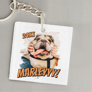 Modernes Comic Einfaches Grunge Custom Pet Foto Schlüsselanhänger