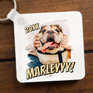 Modernes Comic Einfaches Grunge Custom Pet Foto Schlüsselanhänger