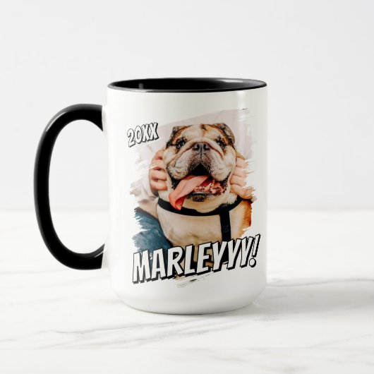 Modernes Comic Einfaches Grunge Custom Pet Foto Tasse (Links)