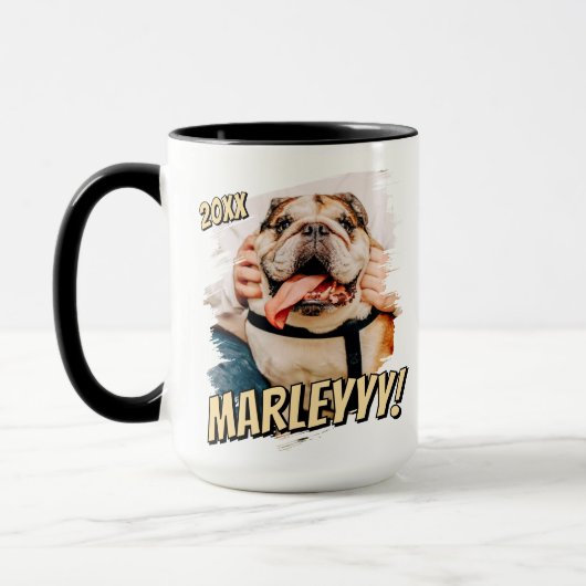 Modernes Comic Einfaches Grunge Custom Pet Foto Tasse (Links)