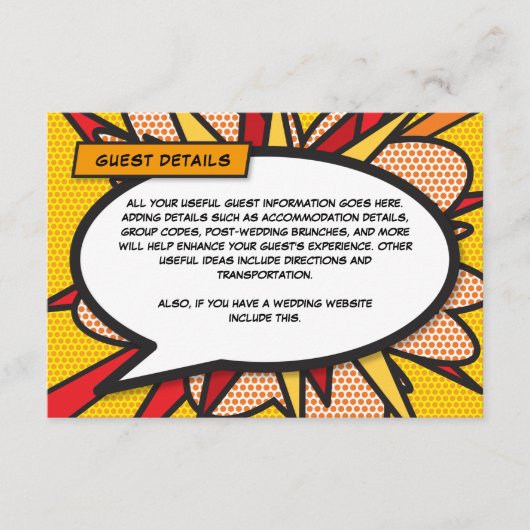 Modernes Comic für Hochzeitsaufenthalte Begleitkarte (Vorderseite)