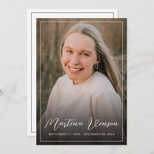 Modernes Condolence Memorial Beileid Beerdigung Fo Dankeskarte (Vorne/Hinten)