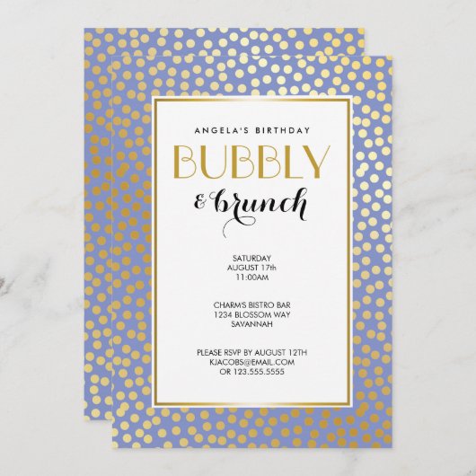 Modernes Confetti Polka Dots Lavender Gold Party Einladung (Vorne/Hinten)