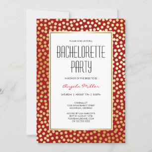 Modernes Confetti Polka Dots Red Gold Party Einladung