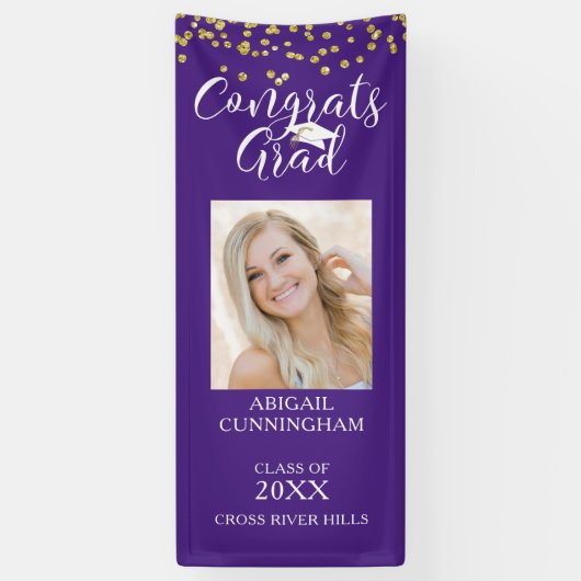 Modernes Confetti Script GLÜCKWUNSCH GRAD Foto Lil Banner (Vertikal)