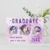 Modernes Cooles 4 Foto Doppelseitiges Rosa Lila Gr Ankündigung (Stehend Vorderseite)