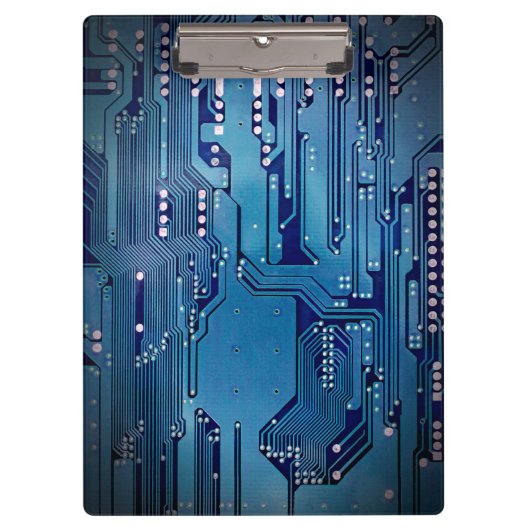 Modernes Cooles Blue Circuit Board High Tech Foto Klemmbrett (Vorderseite)