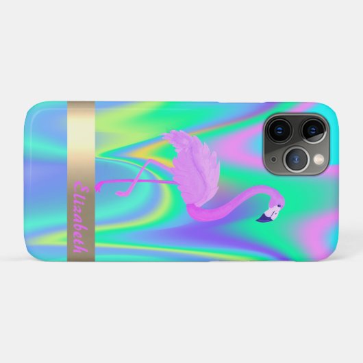 Modernes Cooles Flamingo Holographic - Personalisi Case-Mate iPhone Hülle (Rückseite (Horizontal))