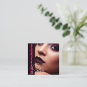 Modernes Cooles Foto Vorlage Girly Pink Slogan Quadratische Visitenkarte (Stehend Vorderseite)