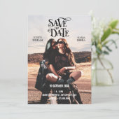 Modernes Cooles Hochzeitsfest-Foto Save The Date (Stehend Vorderseite)