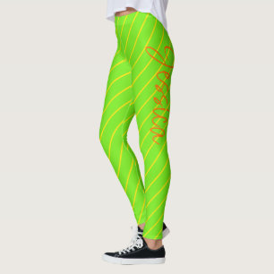 Modernes, Cooles Neon Gelbgrün Orange Streifen Leggings