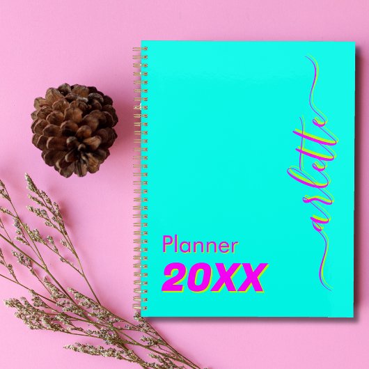 Modernes Cooles Neon Turquoise Woche und Monat 202 Planer