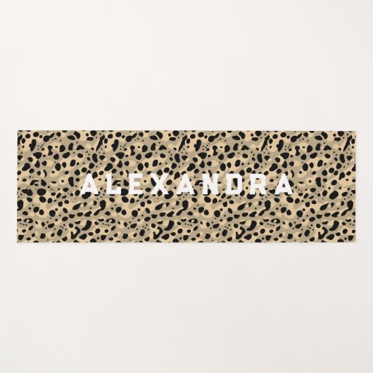 Modernes Cooles Sand Beige Leopard-Muster und Name Yogamatte (Vorderseite (Horizontal))