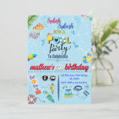 Modernes Cooles Schwimmbad Sommerfeier Einladung (Stehend Vorderseite)