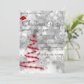 Modernes, Cooles Silber, Roter Weihnachtsbaum Einladung (Stehend Vorderseite)