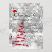 Modernes, Cooles Silber, Roter Weihnachtsbaum Einladung (Vorne/Hinten)