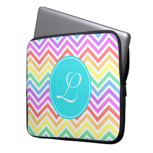 Modernes, cooles, trendy Regenbogen-Zickzack Monog Laptopschutzhülle (Vorderseite Links)